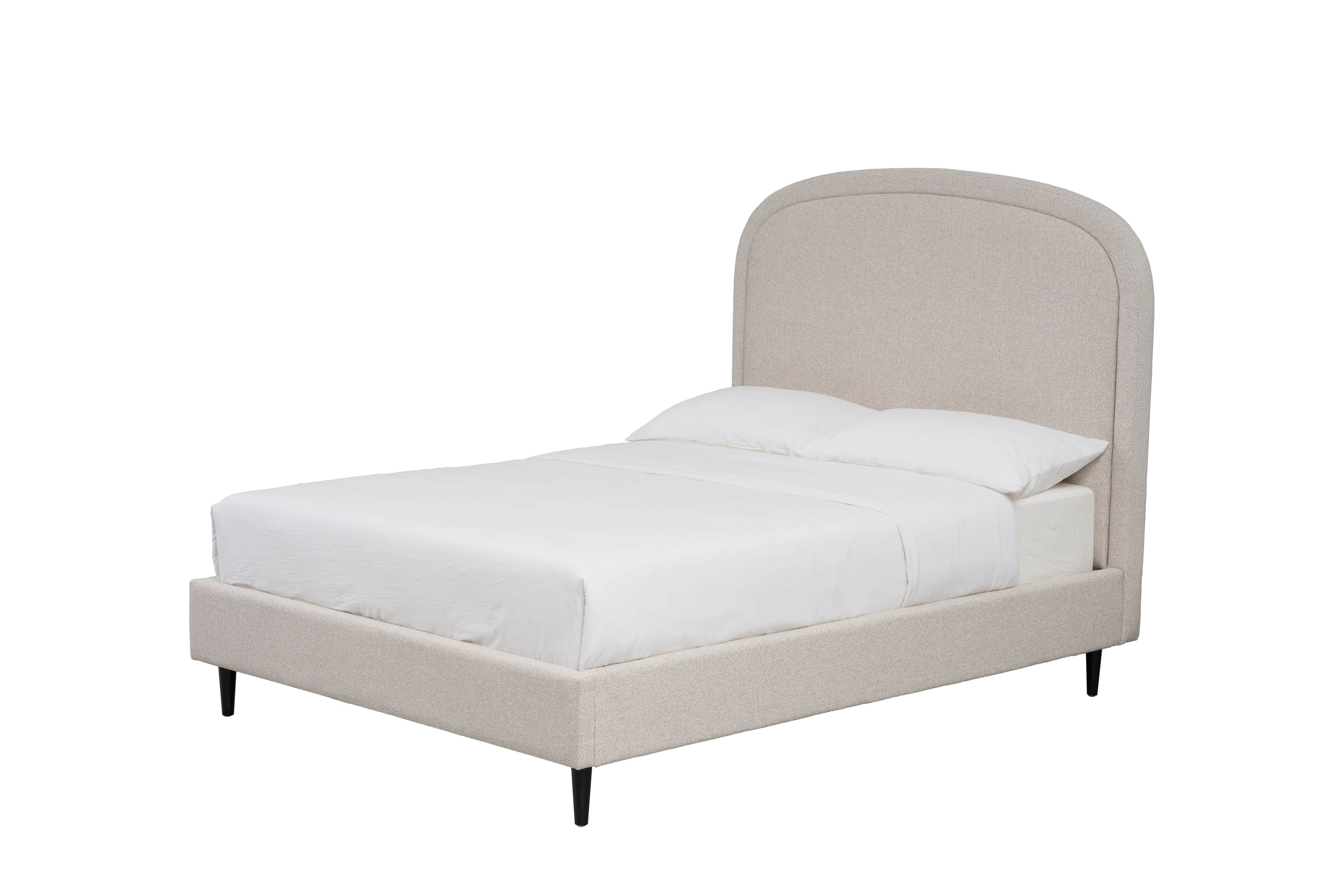A contemporary upholstered platform bed featuring a rounded headboard and matching upholstered side… — 3D model