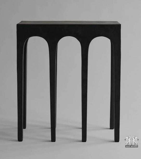 A black console table with a rectangular top and three arched openings forming its legs. The design… — 3D model