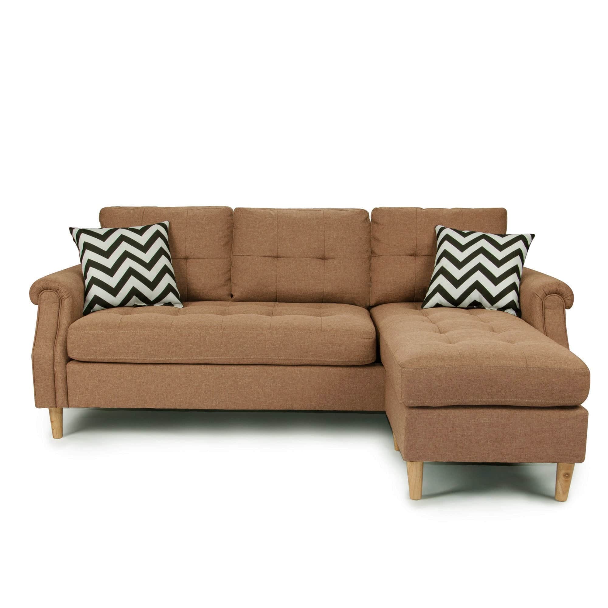 A contemporary L-shaped sectional sofa with a chaise lounge, upholstered in a camel-colored woven fa… — 3D model