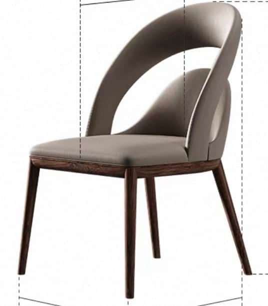 A modern dining chair featuring a unique curved backrest with an integrated cutout, upholstered in a… — 3D model