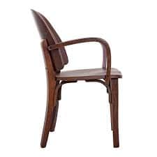 A wooden armchair with a curved backrest and armrests. The chair has a simple, yet elegant design, f… — free GLTF 3D model