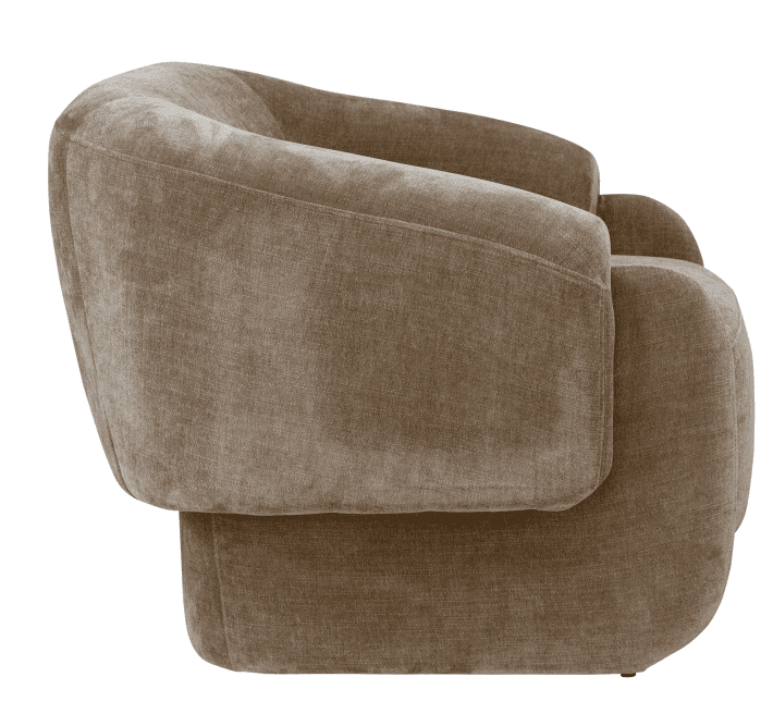 A contemporary upholstered barrel accent chair with a rounded silhouette, featuring a plush, texture… — 3D model