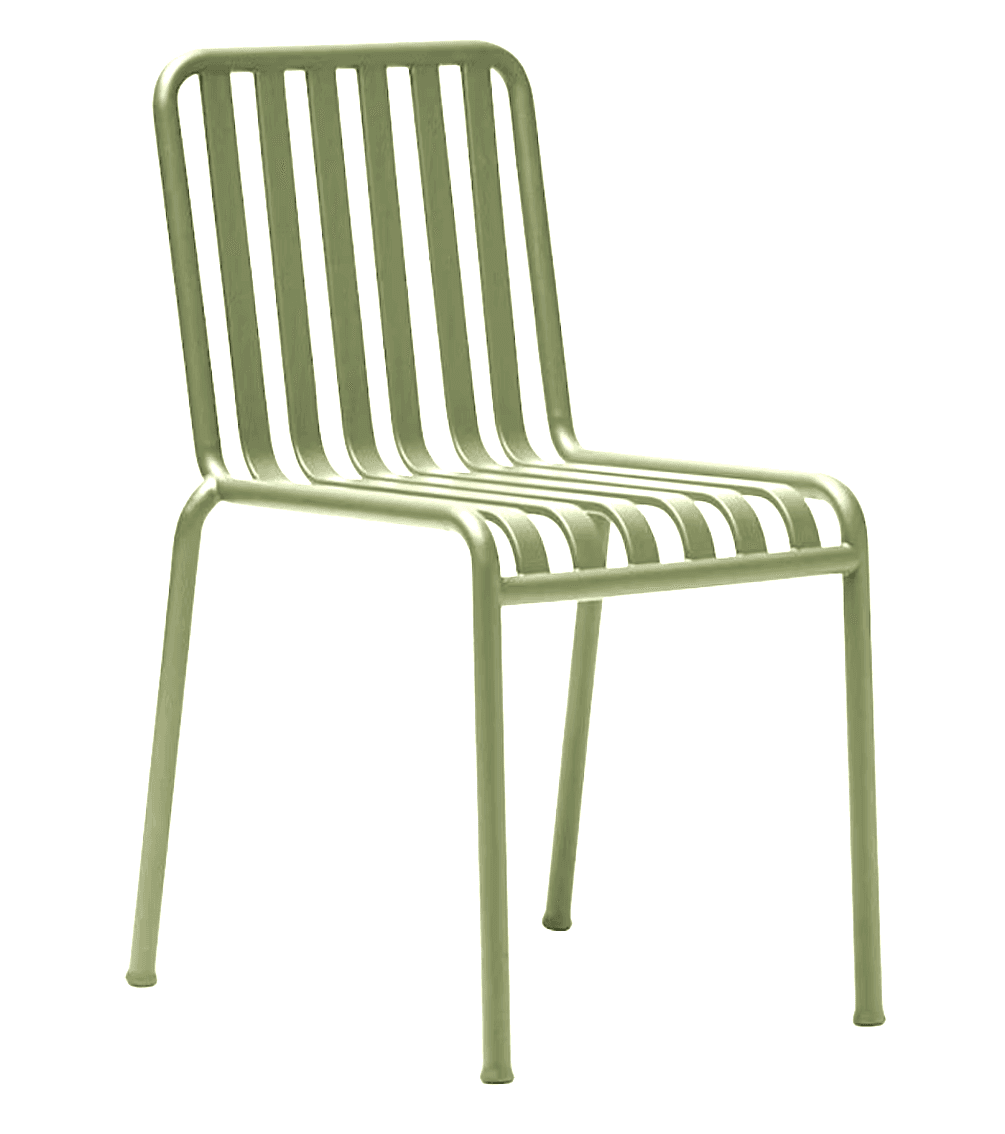 A modern side chair with a minimalist design. The chair features a slatted seat and backrest, with e… — 3D model