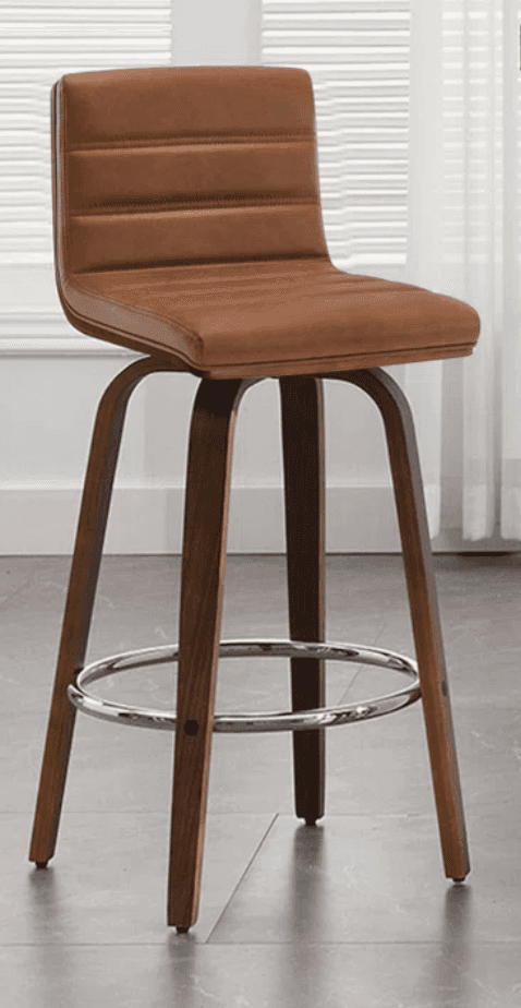 A modern swivel bar stool featuring a contoured seat and backrest upholstered in brown faux leather… — 3D model