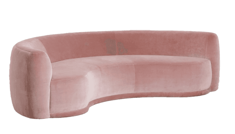 A curved, upholstered sofa with a smooth, rounded silhouette and a plush velvet-like texture. The so… — 3D model