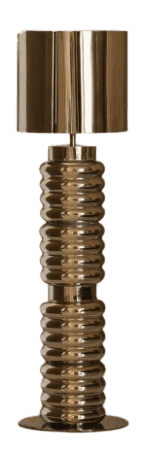 A floor lamp with a cylindrical, segmented base featuring a ribbed texture. The lamp has a metal lam… — 3D model