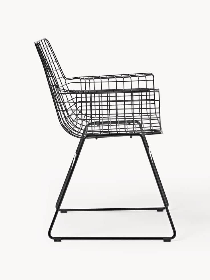 A modern black wireframe armchair featuring an open grid design for its seat, backrest, and integrat… — free OBJ 3D model