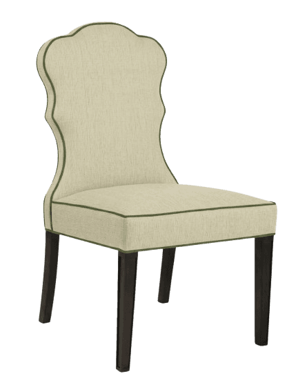 A dining chair with a tall, shapely backrest and a cushioned seat. The chair is upholstered in a tex… — 3D model