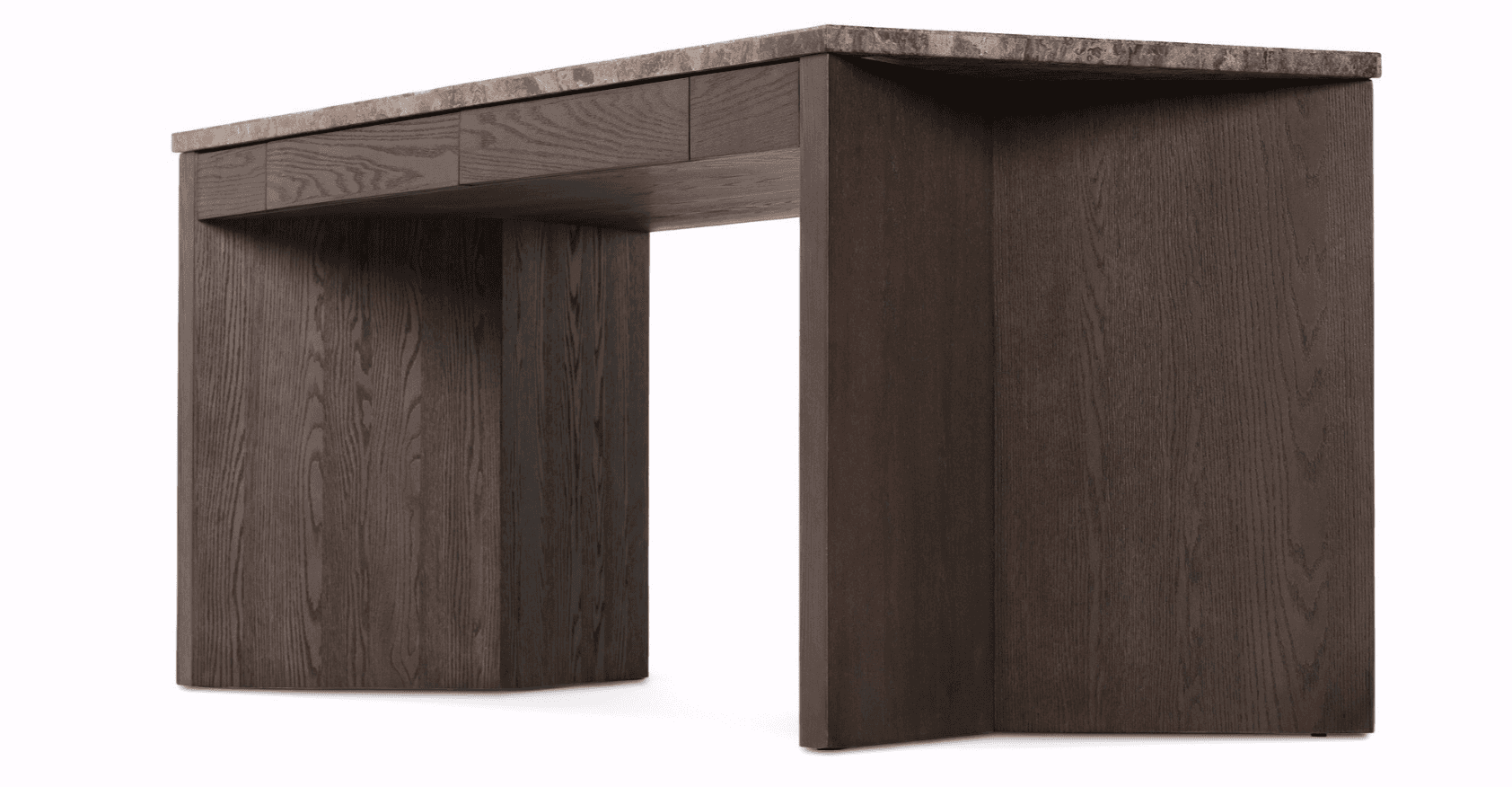 A modern console table with a thick, rectangular top featuring a marbled stone finish. The base cons… — free BLEND 3D model