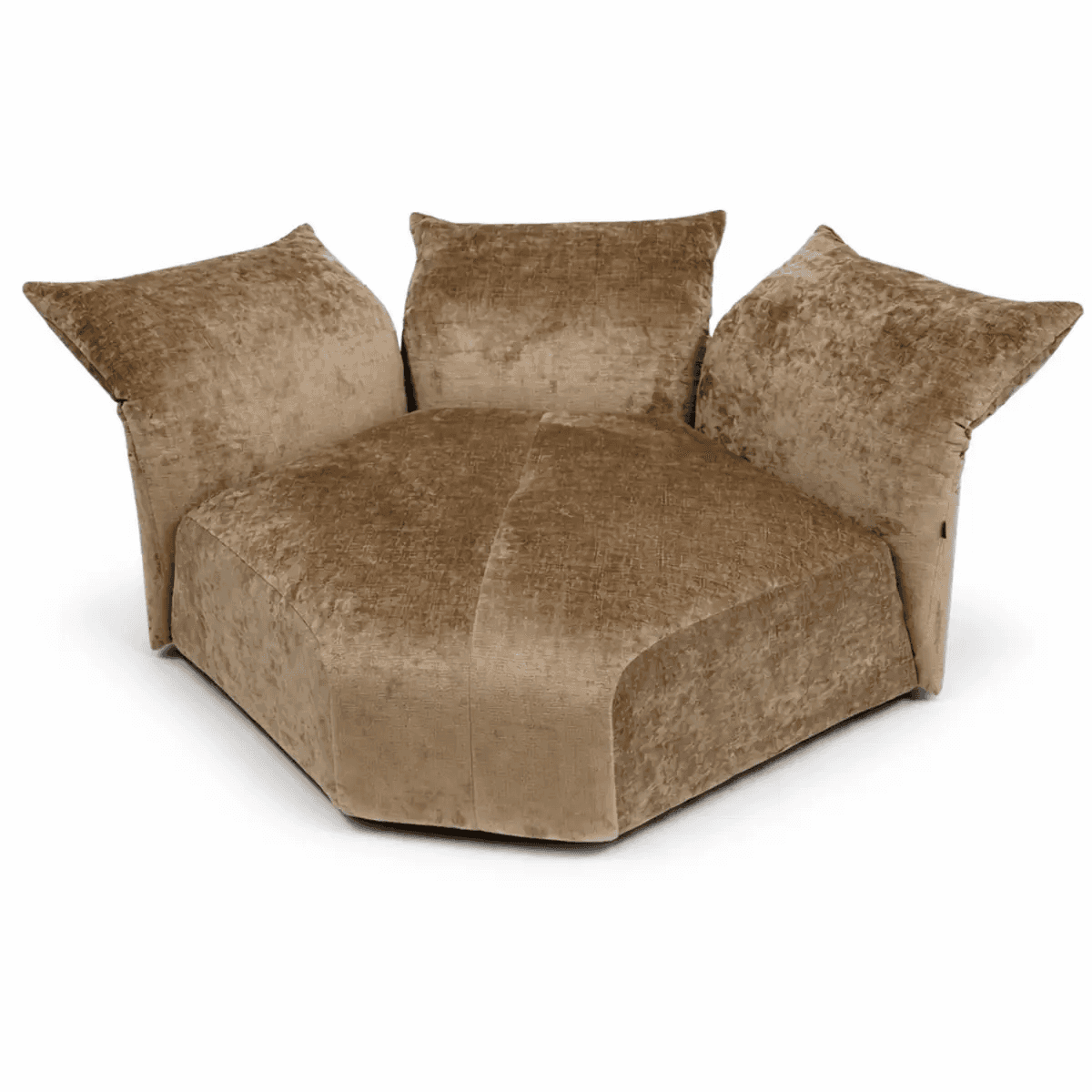 A low-profile, plush lounge chair characterized by a wide, deep seat and three separate, loose back/… — 3D model