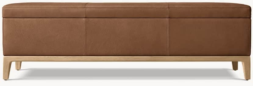 A rectangular, modern upholstered bench featuring a rich brown, grainy leather upholstery with preci… — 3D model