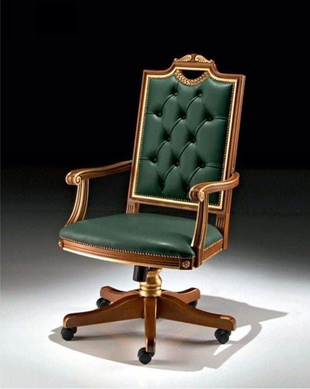 A regal and ornate desk chair featuring a high, tufted backrest and seat upholstered in deep green f… — 3D model