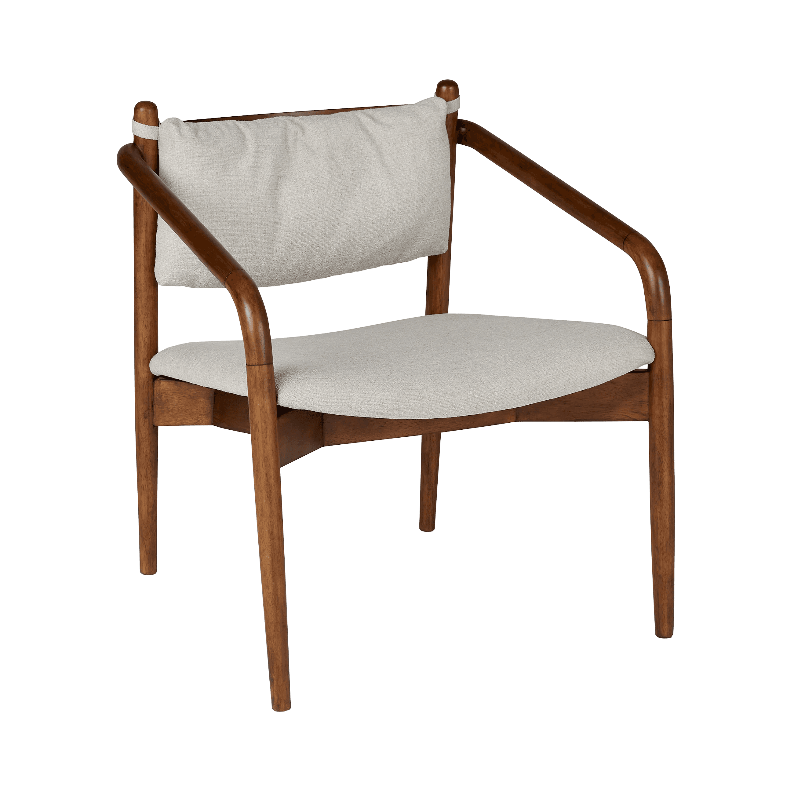 A wooden armchair with a woven textured fabric upholstery for the seat and backrest. The frame is co… — 3D model