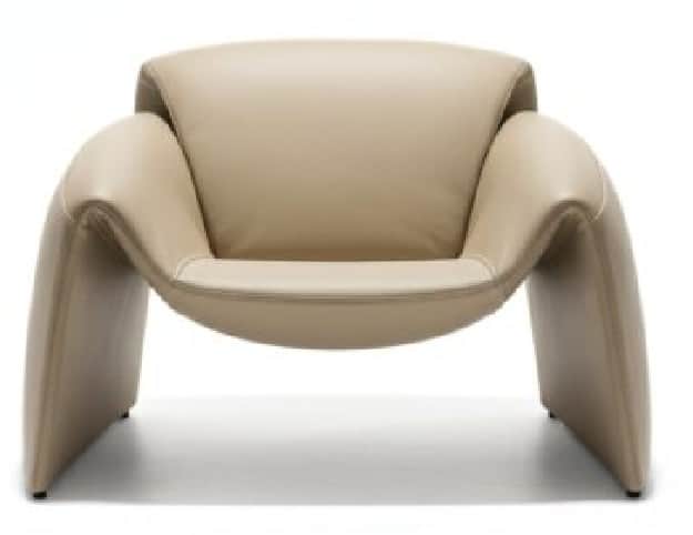 A contemporary lounge chair featuring a seamless, organic form, fully upholstered in light beige lea… — 3D model