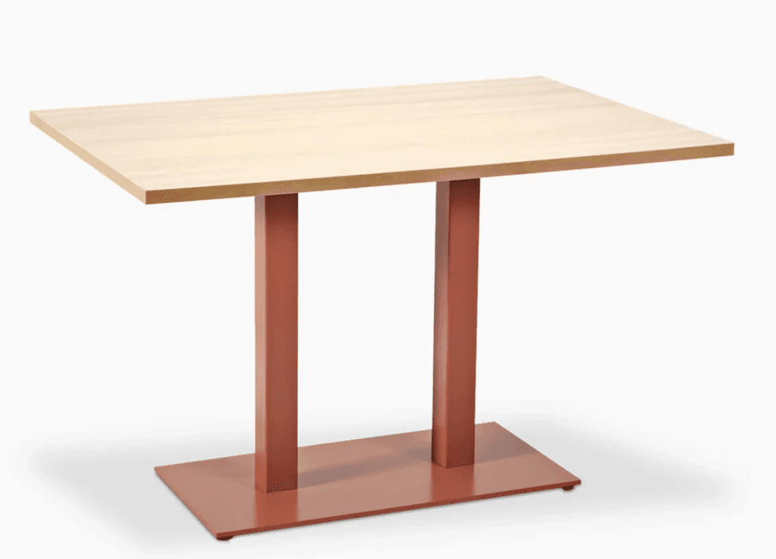 A rectangular dining table with a light wood veneer top and a pedestal base. The base consists of tw… — free BLEND 3D model