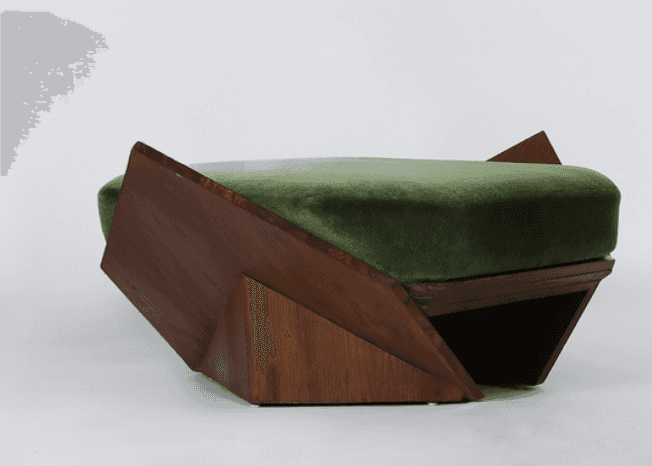 The image shows a contemporary or Art Deco-inspired ottoman with a robust, angular wooden frame, pos… — 3D model