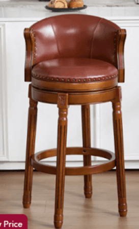 A swivel bar stool with a curved, upholstered backrest and seat. The upholstery is a reddish-brown l… — 3D model