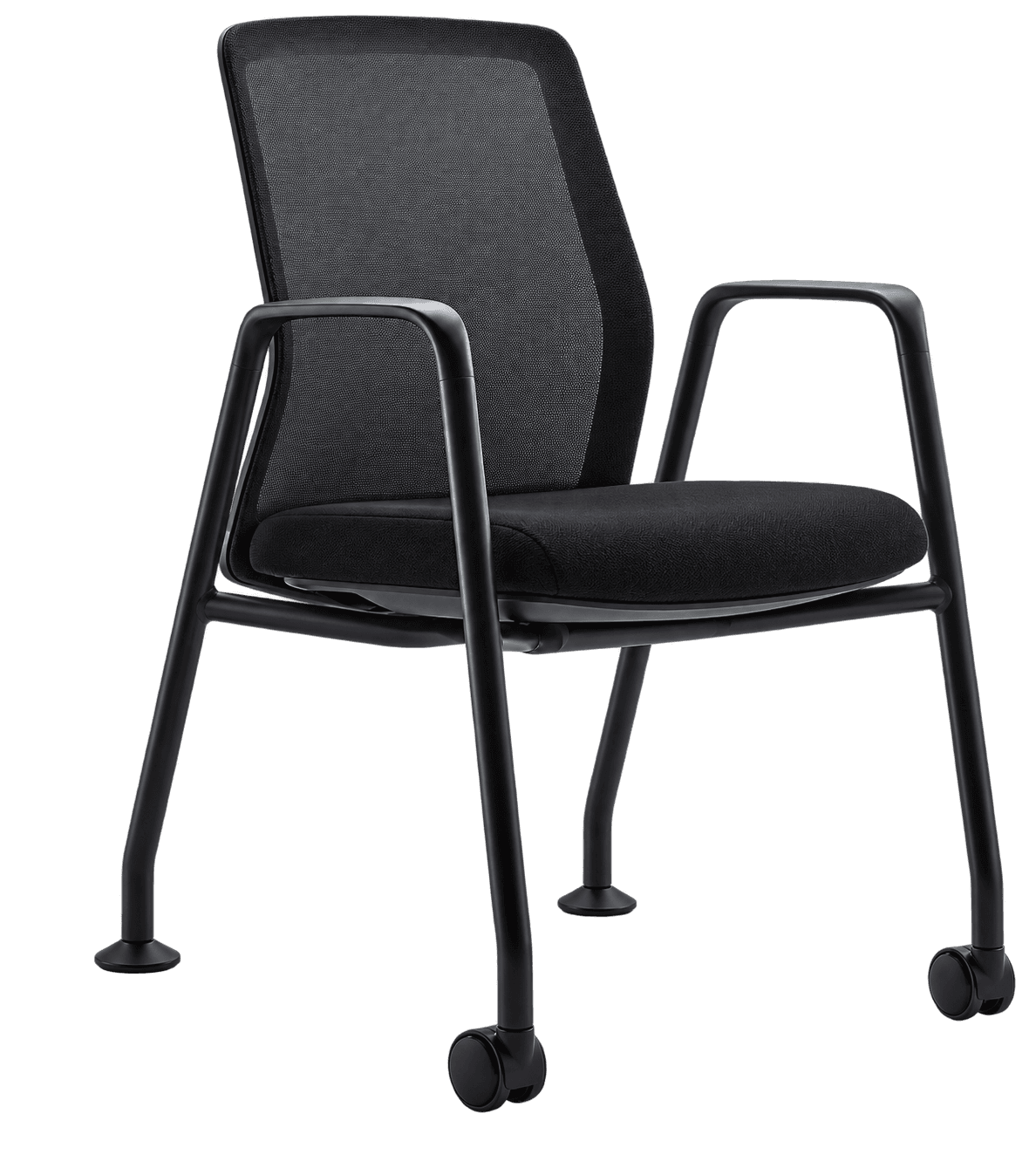 A contemporary black chair featuring a breathable mesh backrest, an upholstered fabric seat, integra… — 3D model