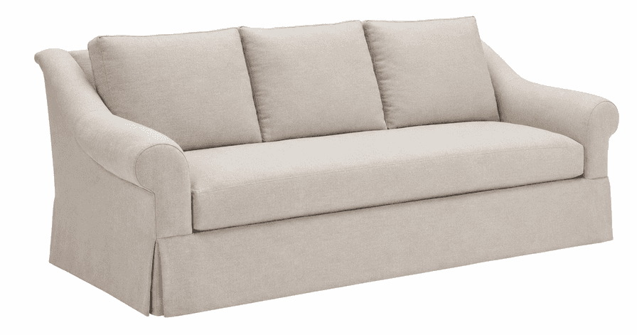 A traditional-style three-seater sofa featuring rolled armrests, three separate seat cushions, and t… — 3D model