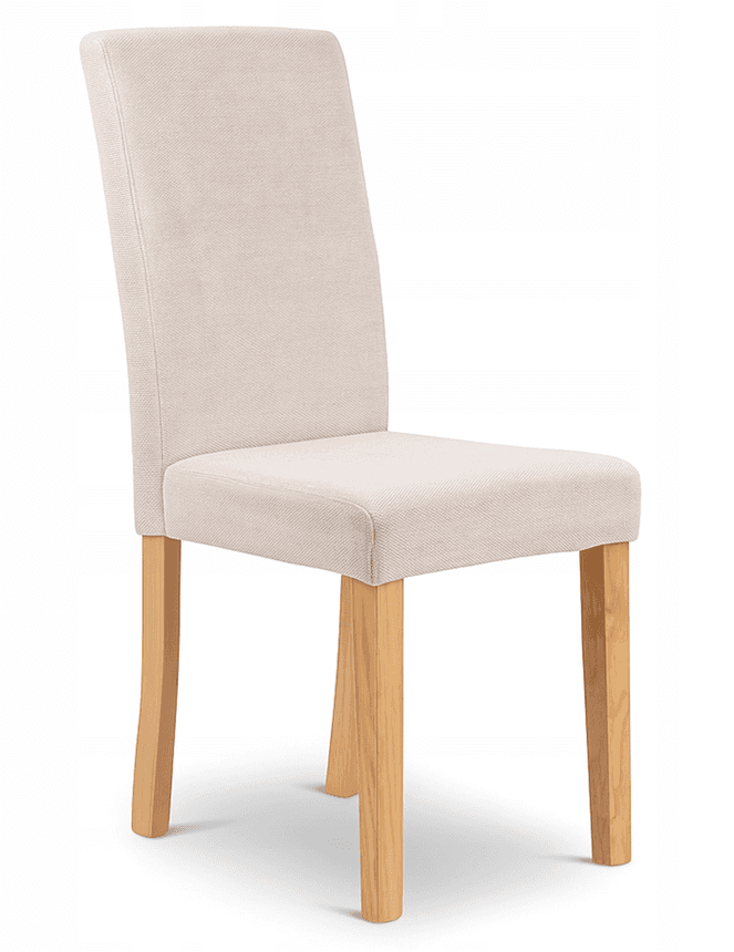 A contemporary dining chair featuring a fully upholstered seat and backrest in a light beige, textur… — 3D model