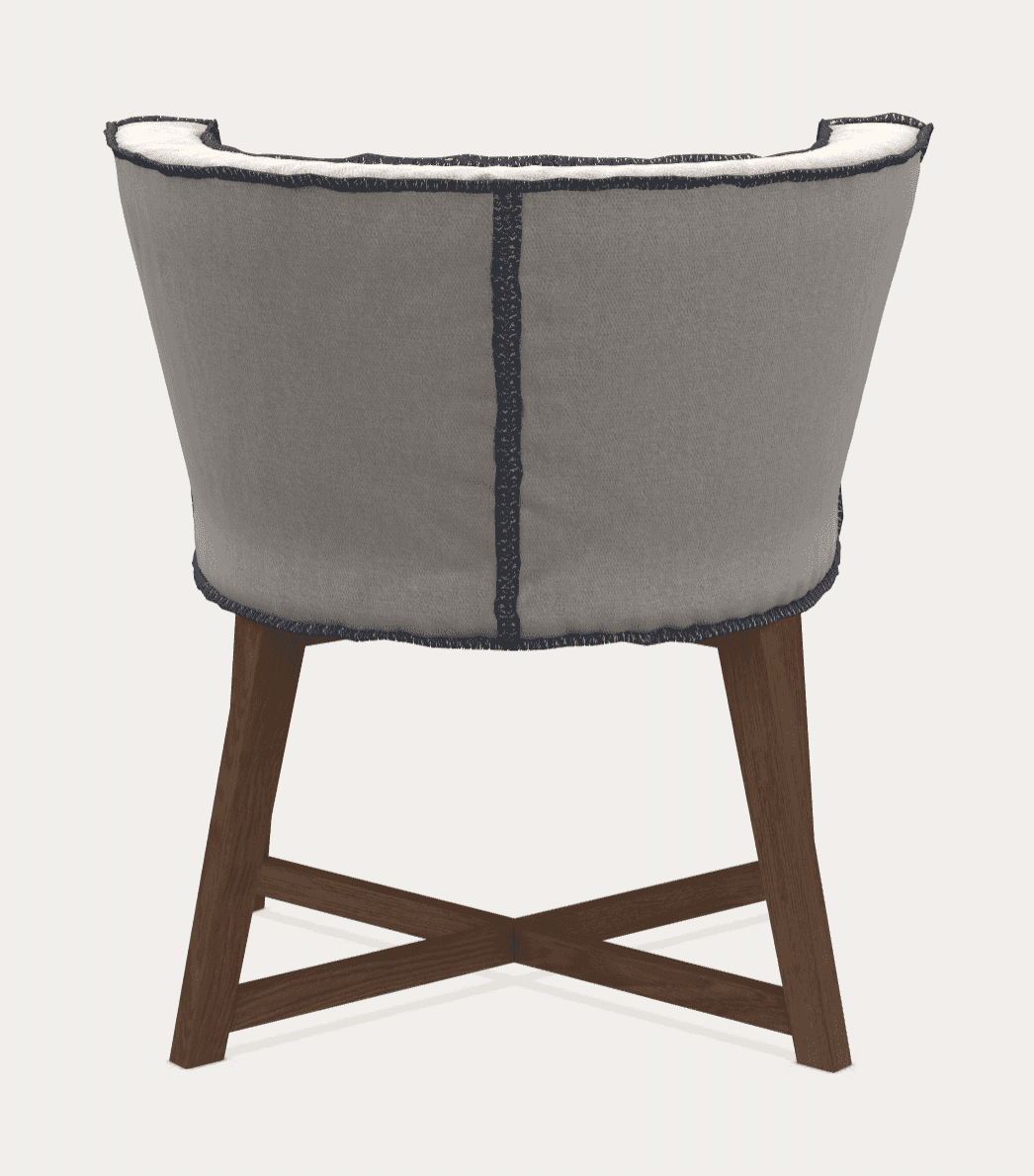 A upholstered armchair viewed from the back. It features a curved backrest with a piped edge in a da… — free OBJ 3D model