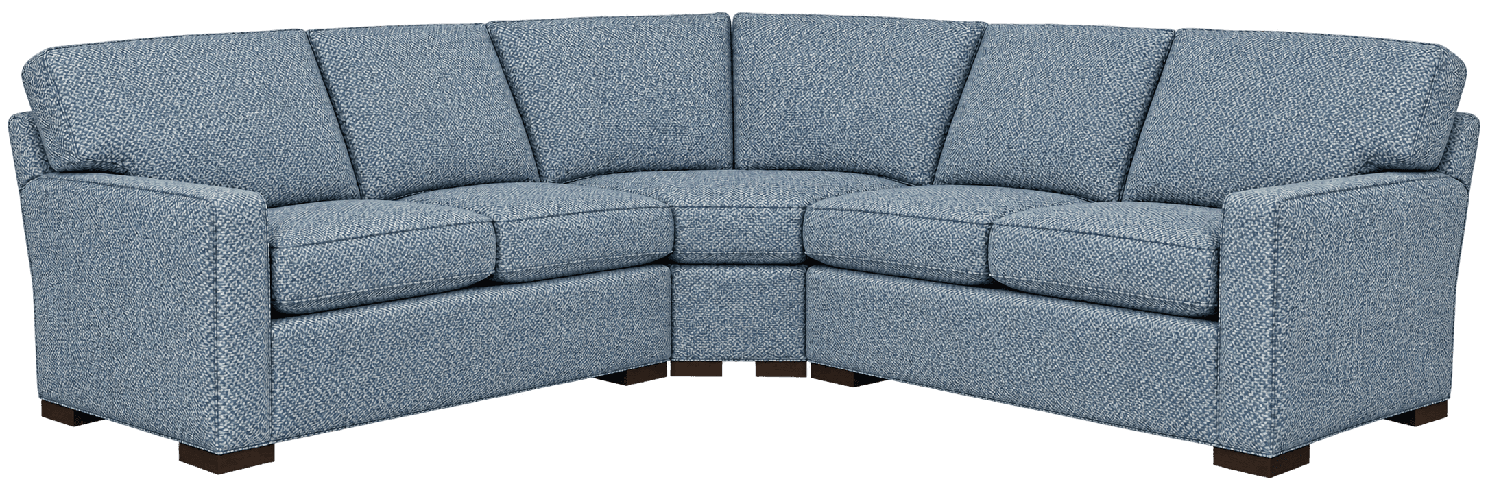 A modern corner sectional sofa upholstered in a mottled blue and white fabric, featuring clean lines… — 3D model