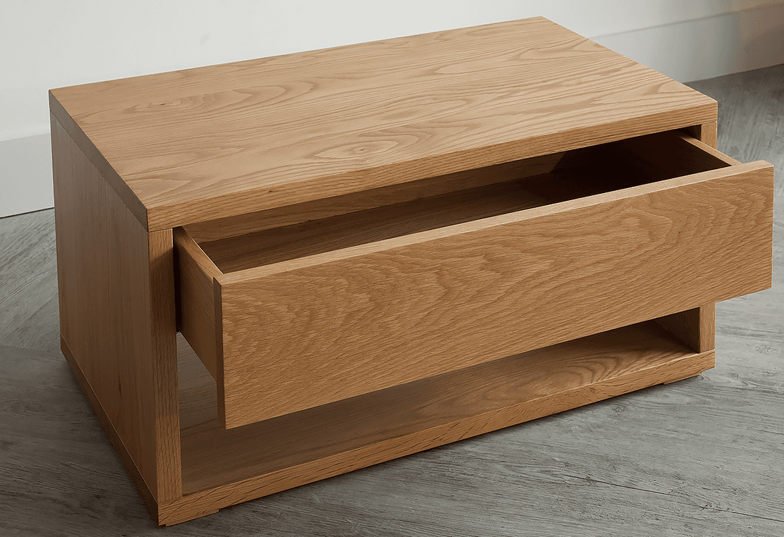 A modern nightstand crafted from light-colored wood, featuring a single, recessed pull-out drawer an… — 3D model