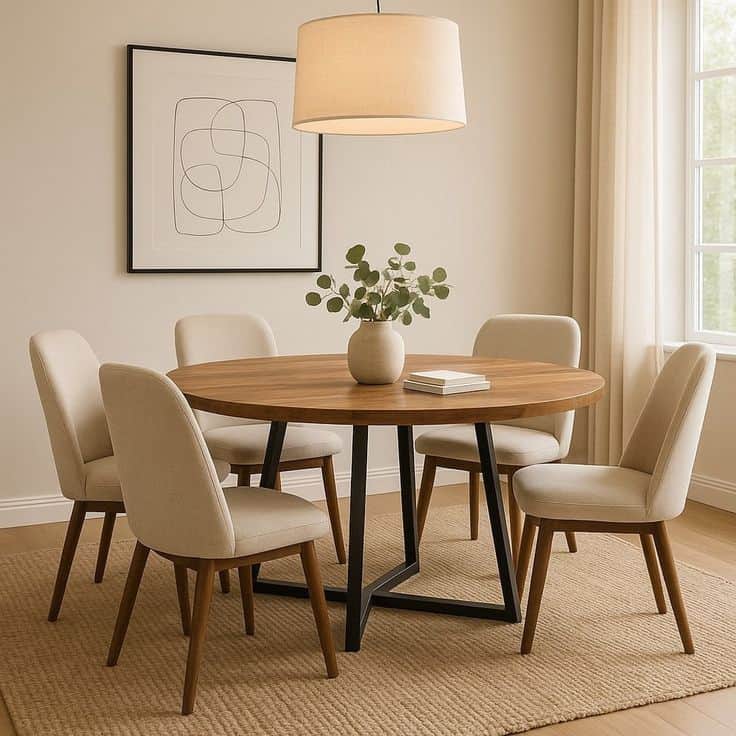 A contemporary round coffee table featuring a warm walnut wood top and a geometric X-shaped base mad… — free GLTF 3D model