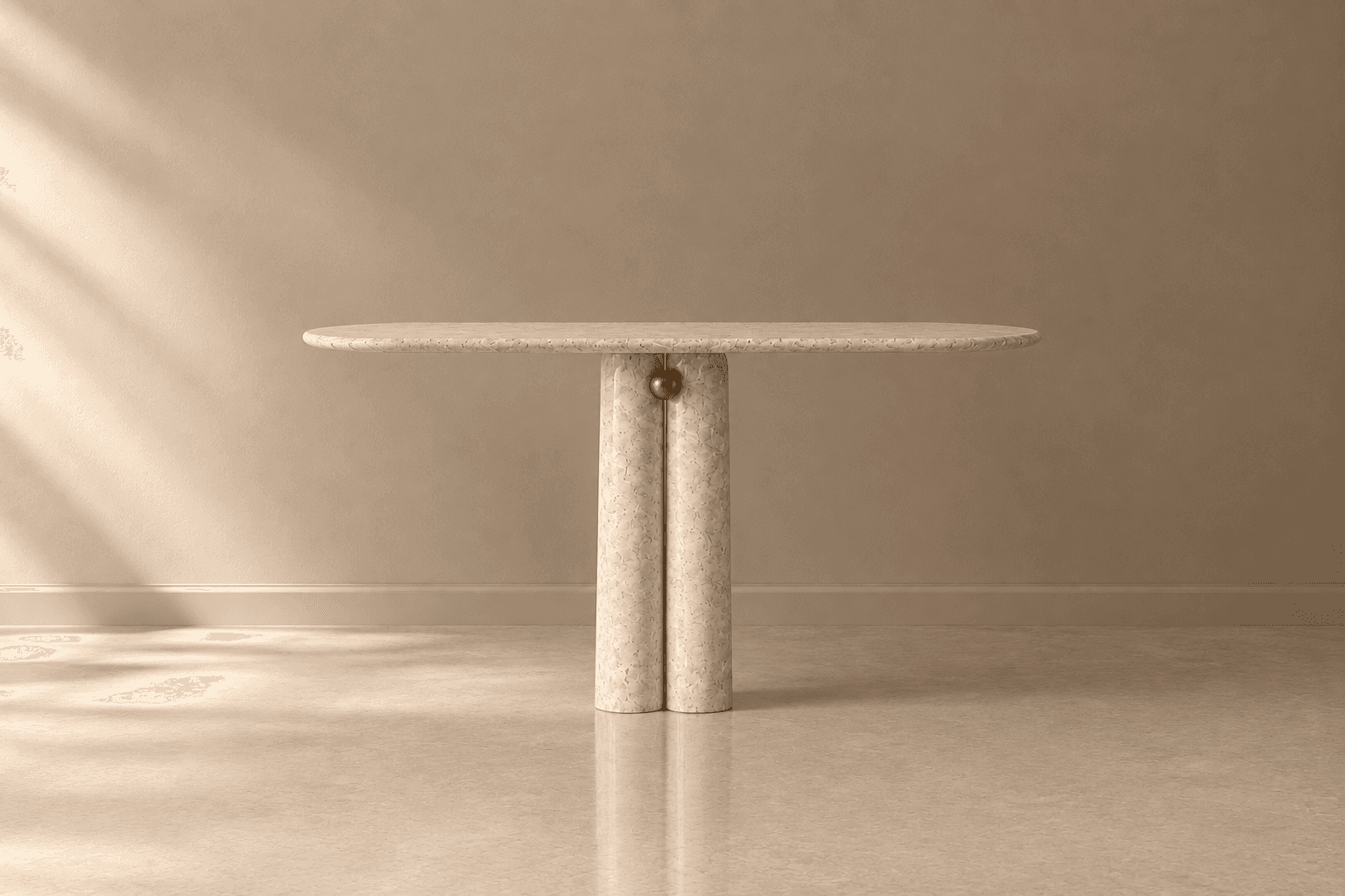 A contemporary accent table featuring an oblong, rounded-edge tabletop supported by two cylindrical… — free STL 3D model