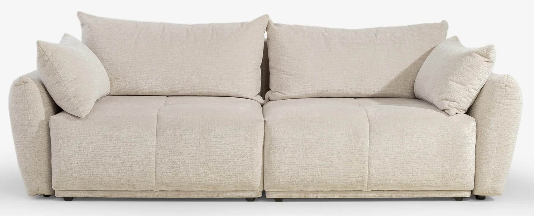 A modular sofa with a plush, textured fabric upholstery. It features deep seating, generously sized… — free GLTF 3D model