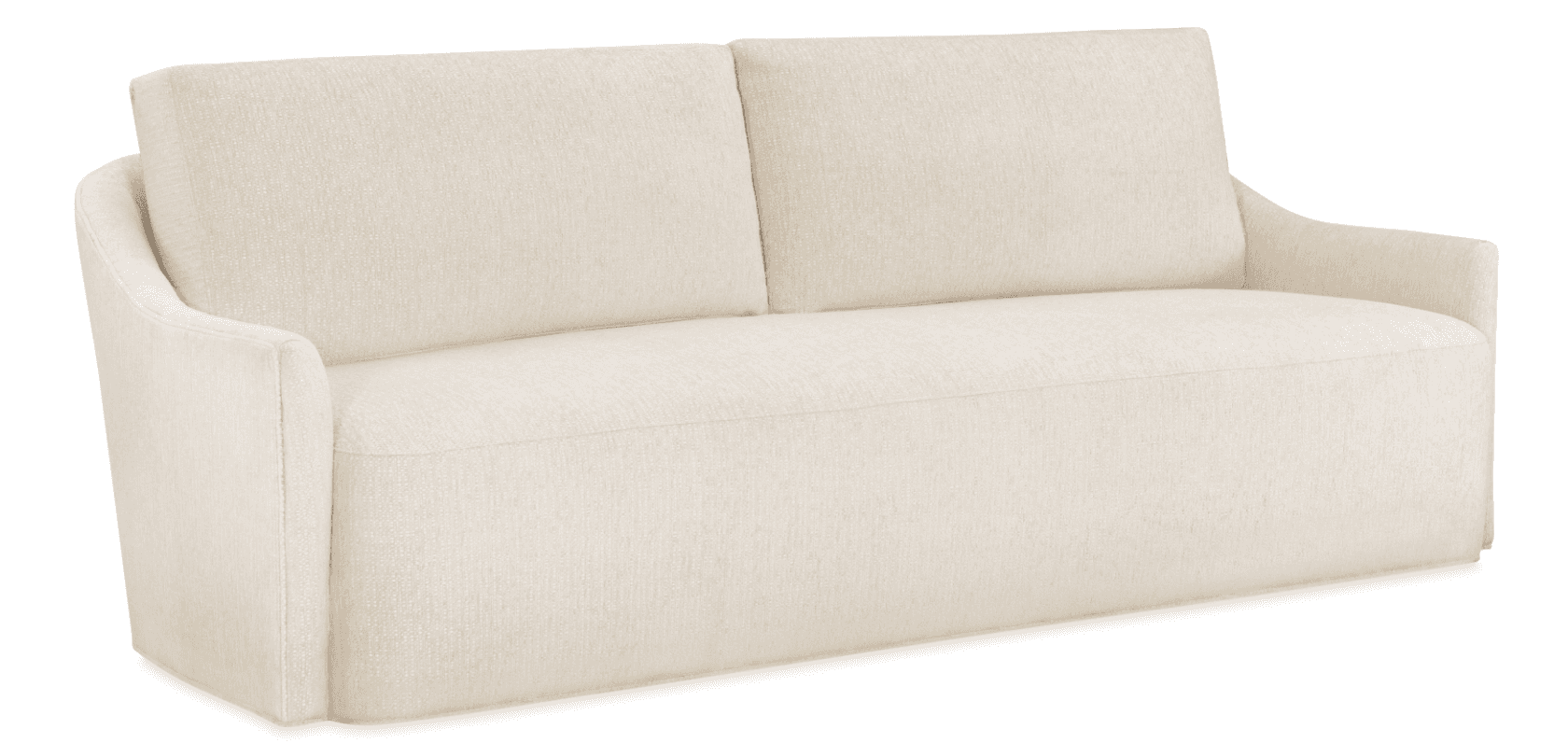 A contemporary upholstered loveseat featuring a cream or off-white textured fabric. It has a clean-l… — 3D model