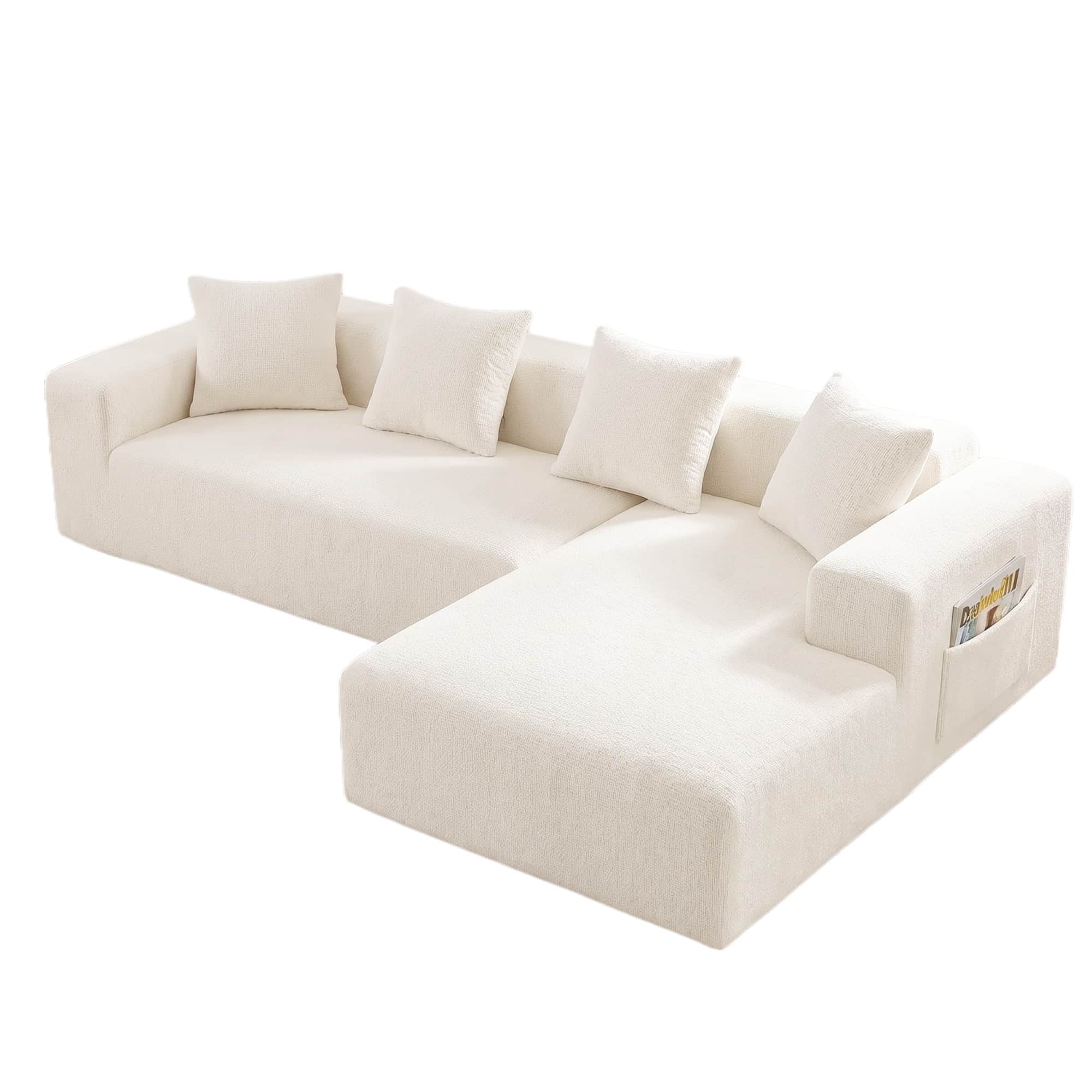 A modern, cream-colored sectional sofa featuring a chaise lounge component and an integrated storage… — free SKP 3D model