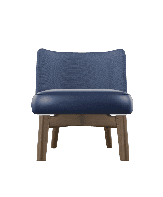 A modern armless lounge chair featuring a low profile. The seat is upholstered in smooth, dark blue… — 3D model