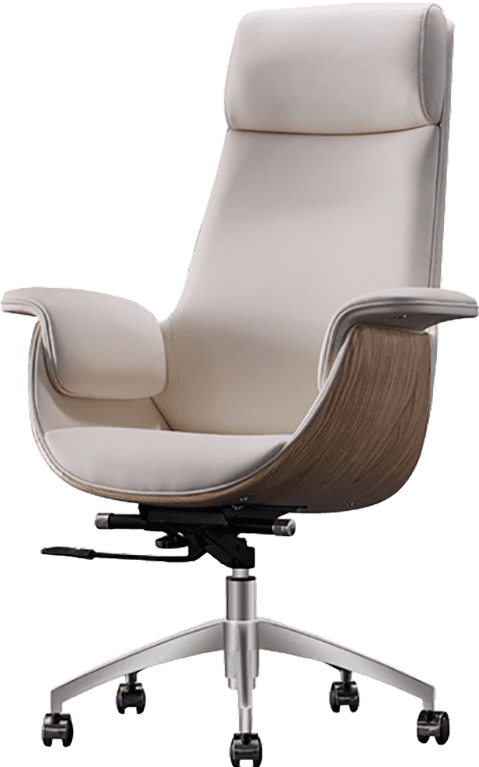 A modern high-back executive swivel office chair featuring cream-colored upholstered cushioning for… — 3D model