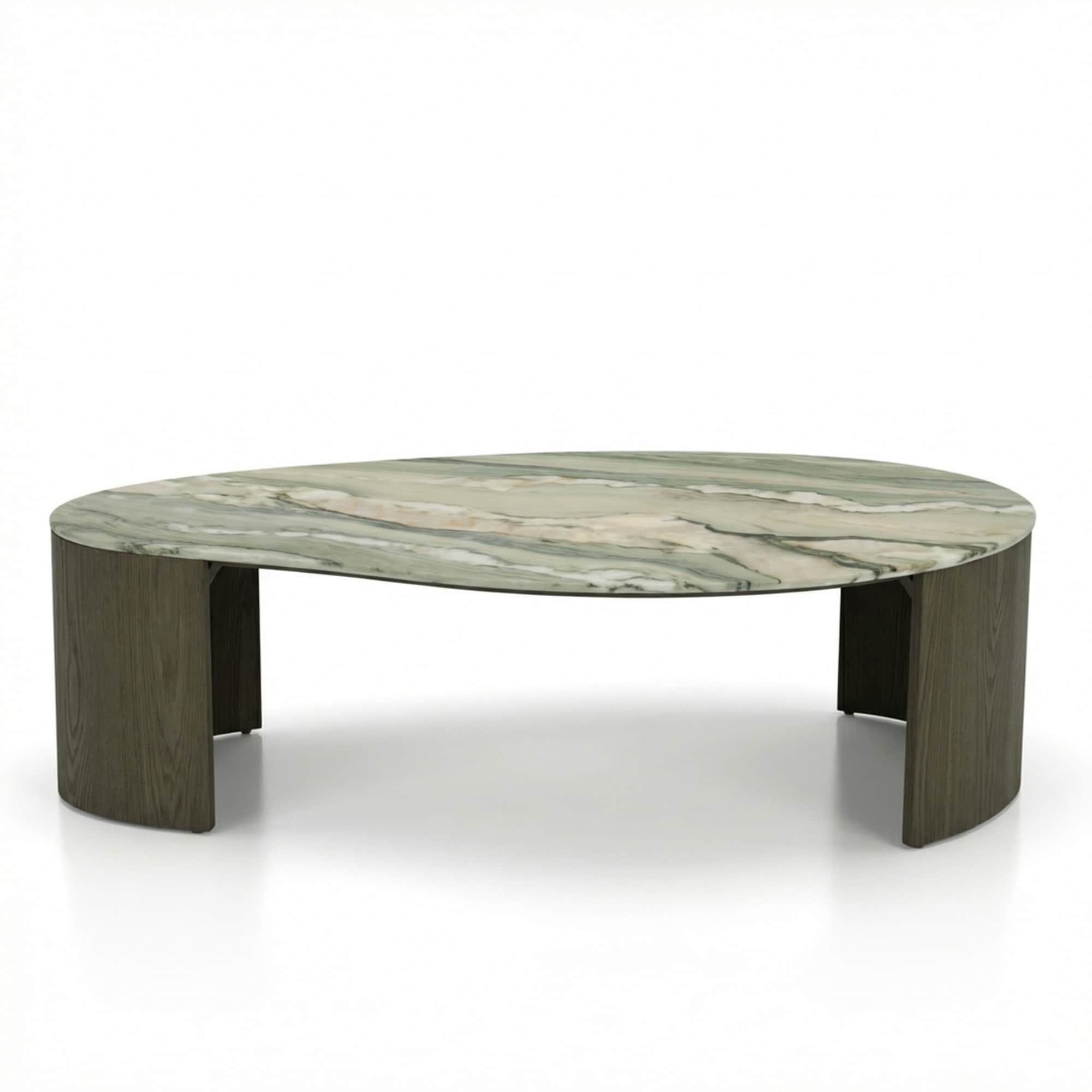 A contemporary coffee table featuring an irregular oval or kidney-shaped top made of green and white… — free FBX 3D model