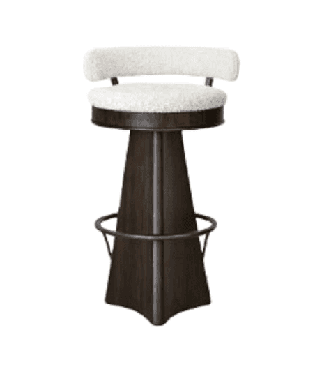 A contemporary bar stool featuring a rounded, bouclé upholstered seat and backrest, supported by a f… — 3D model