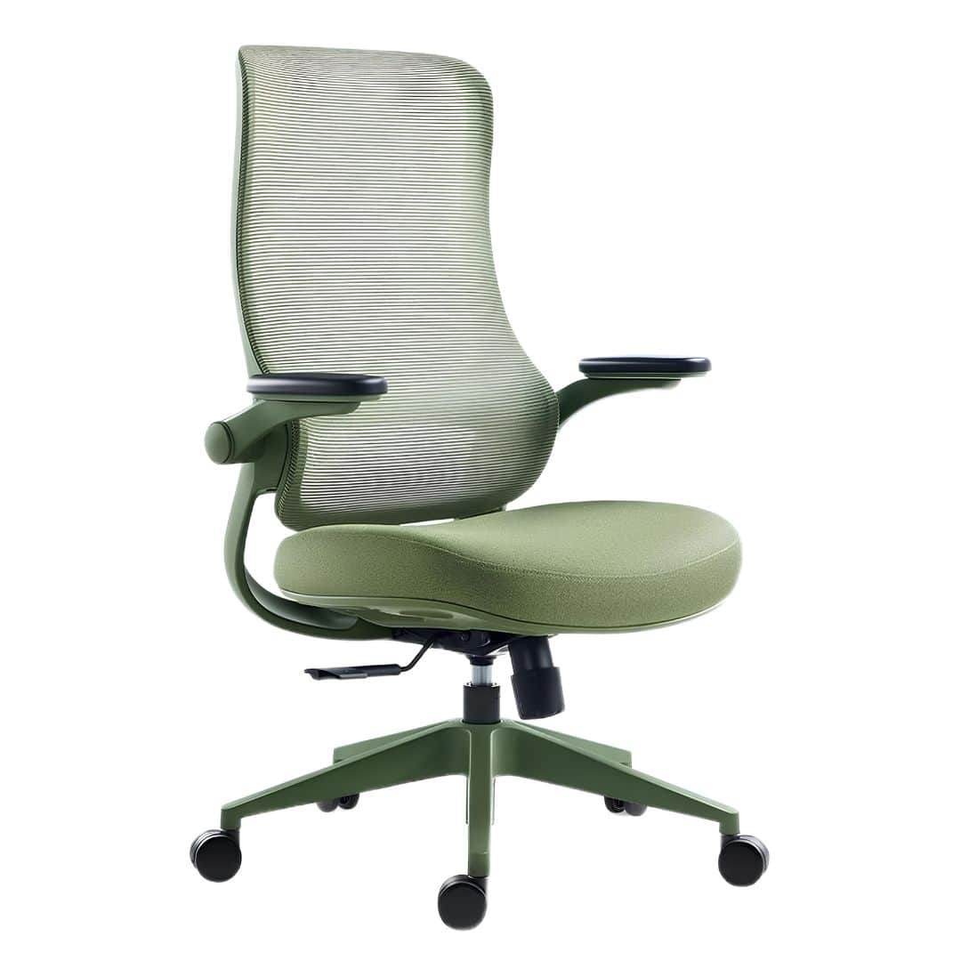An ergonomic office chair featuring a high mesh back and a thickly padded, upholstered seat, both in… — 3D model