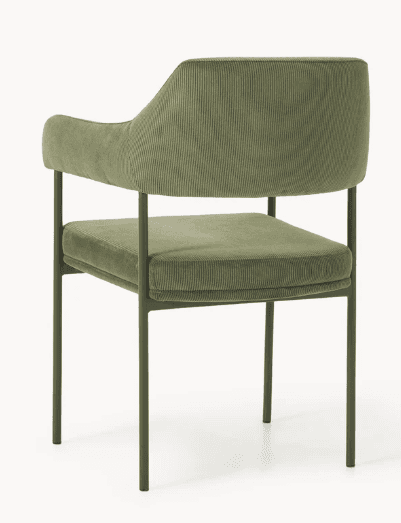 A modern armchair with a gently curved backrest and armrests. The upholstery features a corduroy tex… — 3D model