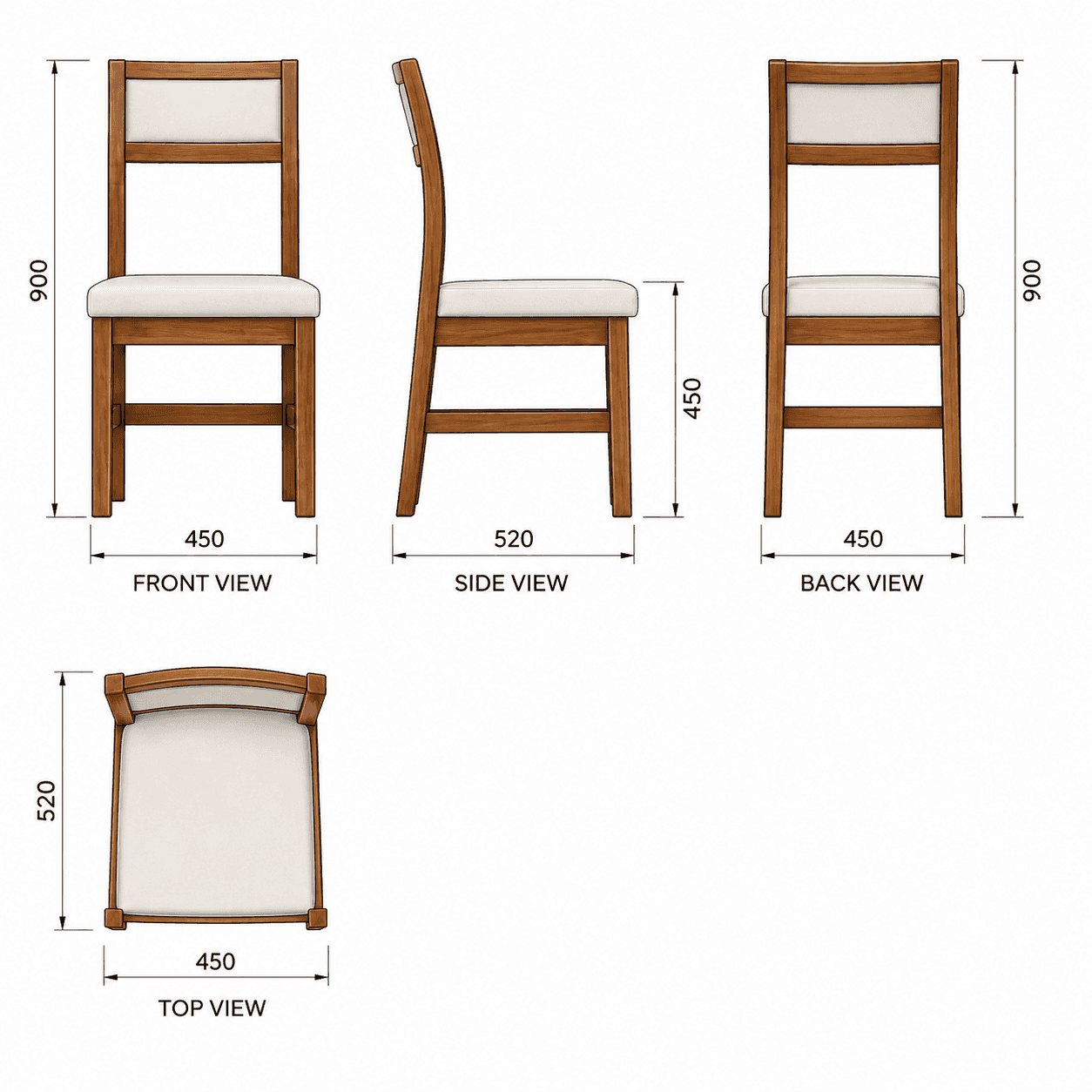 A contemporary dining chair featuring a light brown wooden frame and light-colored upholstered seat… — 3D model