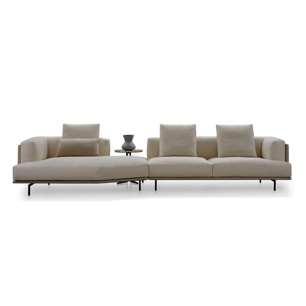 A contemporary modular sectional sofa featuring a chaise lounge section, a two-seater section, and a… — 3D model