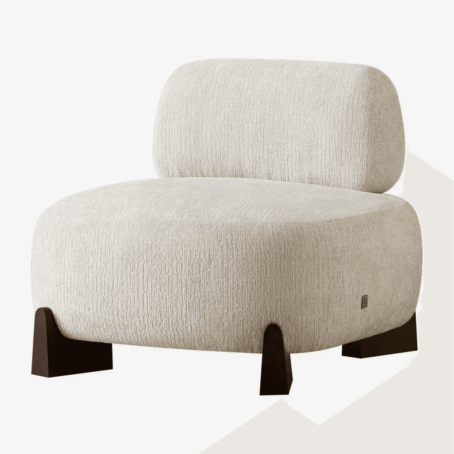 A contemporary armchair with a rounded, organic form. It features a plush, textured upholstery and a… — free OBJ 3D model