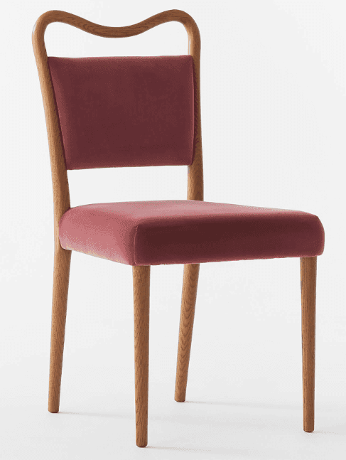 An elegant contemporary dining chair featuring a light-toned wooden frame with a distinctive curved… — 3D model