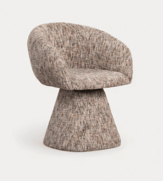 An upholstered lounge chair featuring a curved bucket-style seat with integrated armrests, supported… — 3D model