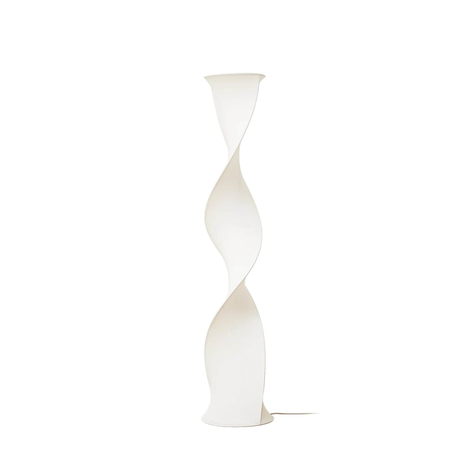 A tall, slender floor lamp featuring a sculptural, twisted design. The lamp is made from a frosted,… — 3D model