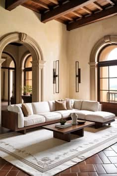 A sectional sofa with a chaise lounge, featuring a wooden frame and white upholstered cushions. It i… — 3D model