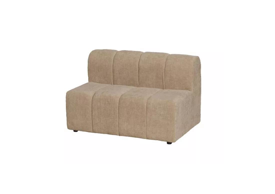 A contemporary armless loveseat, fully upholstered in a light beige, subtly textured fabric. The pie… — 3D model
