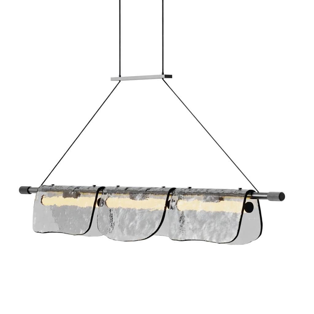 A linear pendant light featuring multiple rectangular textured glass shades affixed to a horizontal… — 3D model