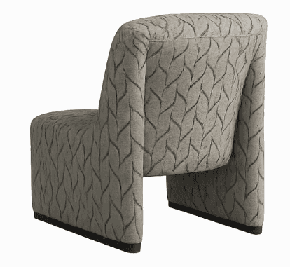 A modern, armless slipper chair upholstered in a grey fabric with a dark grey abstract leaf or vine… — 3D model