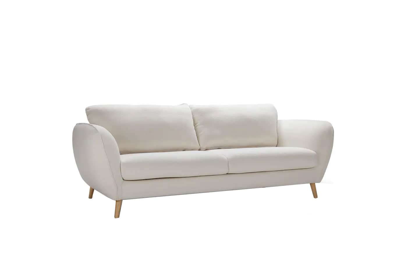 A two-seater sofa with rounded arms and back. It features a tufted seat cushion and two loose back c… — 3D model