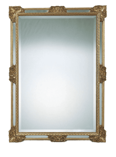 A rectangular mirror with an ornate, gold-colored frame. The frame features intricate decorative ele… — 3D model